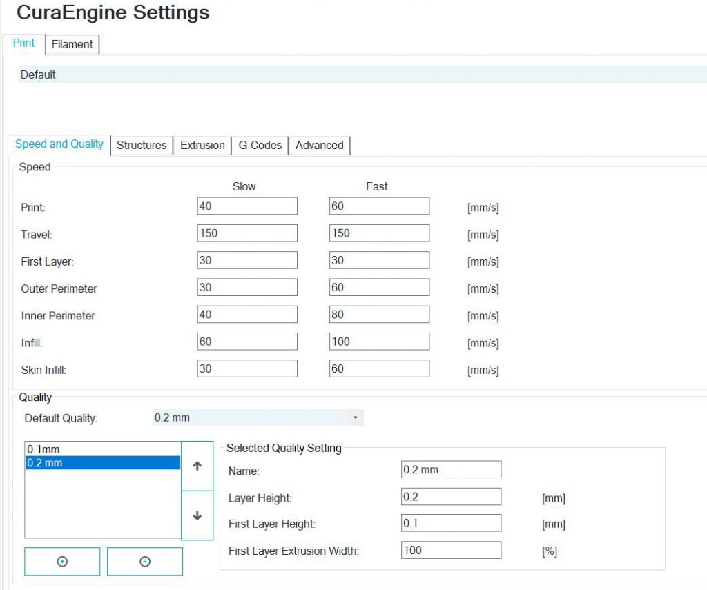 Speed and qulity settings CuraEngine
